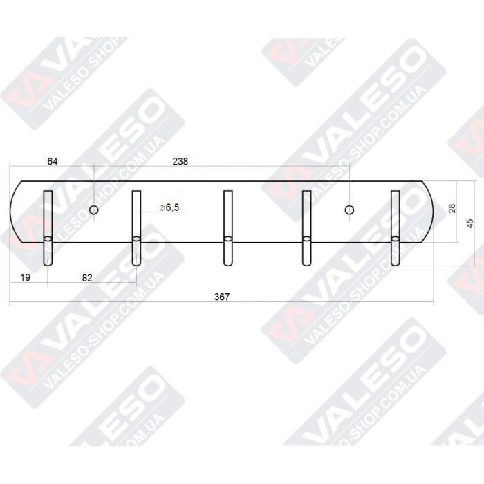 Valeso 3122-6-5 Gb - stainless steel five-hook towel holder for wall mounting