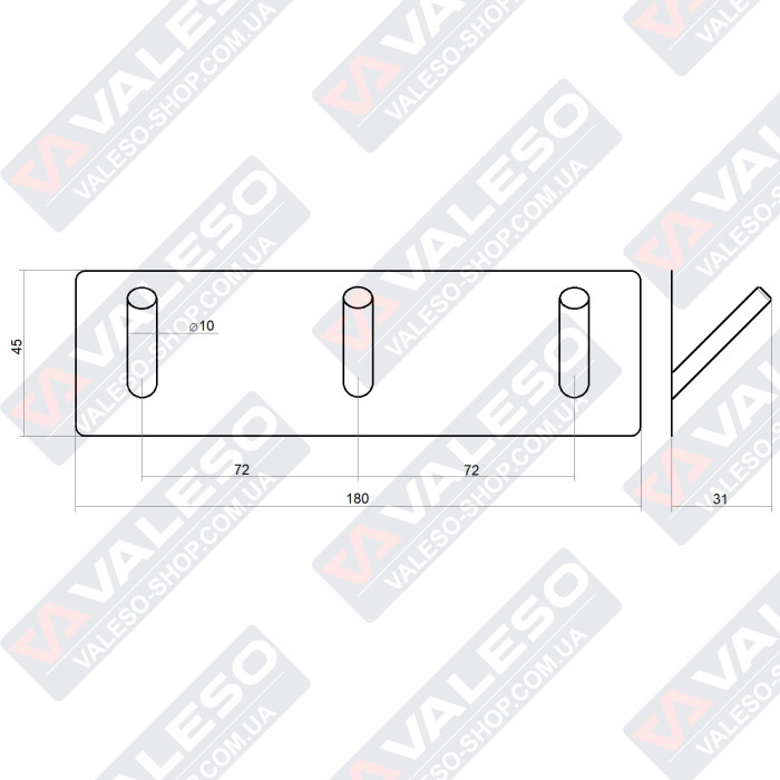 Valeso 331 Gb - вішалка для ванної або кухні на три гачки; установка без отворів на клейку основу