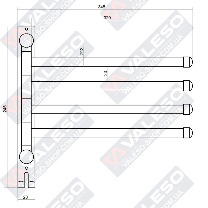 Вішалка для рушників Valeso NSM 008 складна настінна на 4 тримачі