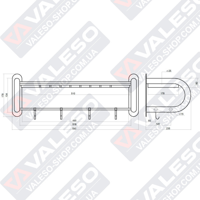 Полиця для рушників Valeso NSM 014 з хромованої нержавійки з вішалкою