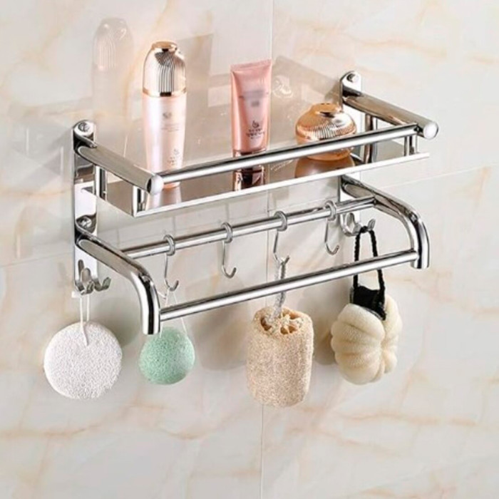 Towel shelf Valeso NSM 015 made of stainless steel with hanger and bar