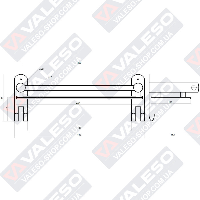 Полиця для ванної Valeso NSM 025 універсальна з хромованої нержавійки