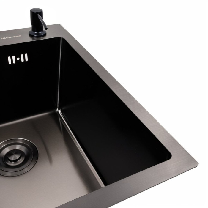 Valeso Handmade 40x50 (3,0/0,8) PVD Чорний - мийка для кухні, глибока, розміром 40 на 50 см з отвором для дозатора
