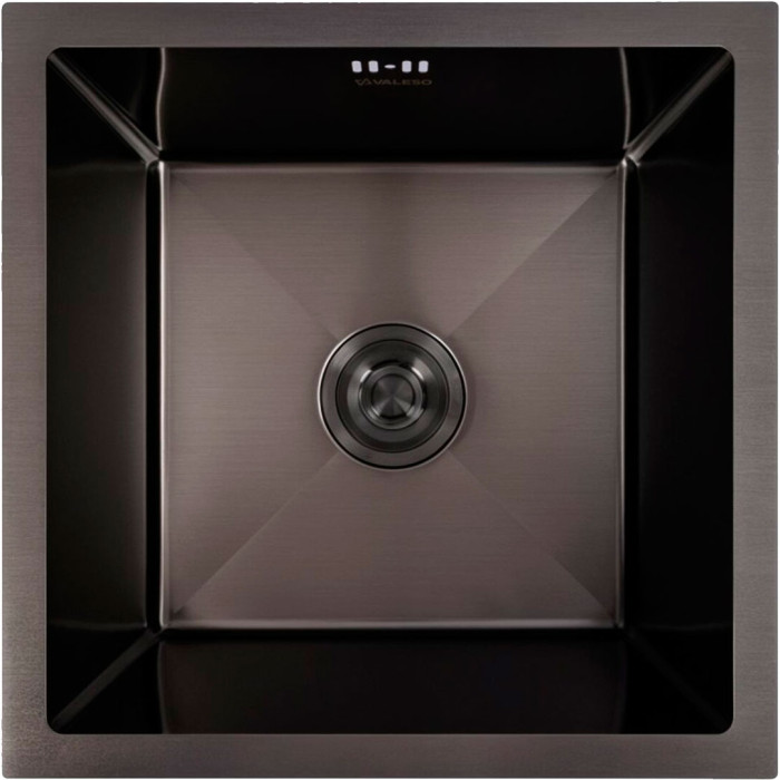 Valeso Handmade 44x44 (3.0/0.8) CM, PVD Black — 44 cm square metal sink for undermount installation with a set of accessories