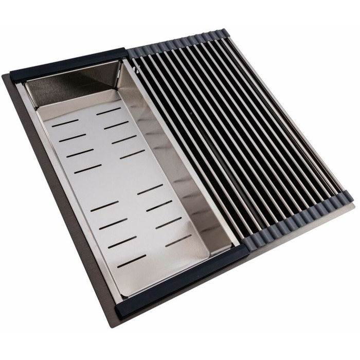 Valeso Handmade 44x44 (3.0/0.8) CM, PVD Black — 44 cm square metal sink for undermount installation with a set of accessories