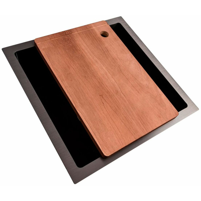 Valeso Handmade 44x44 (3.0/0.8) CM, PVD Black — 44 cm square metal sink for undermount installation with a set of accessories
