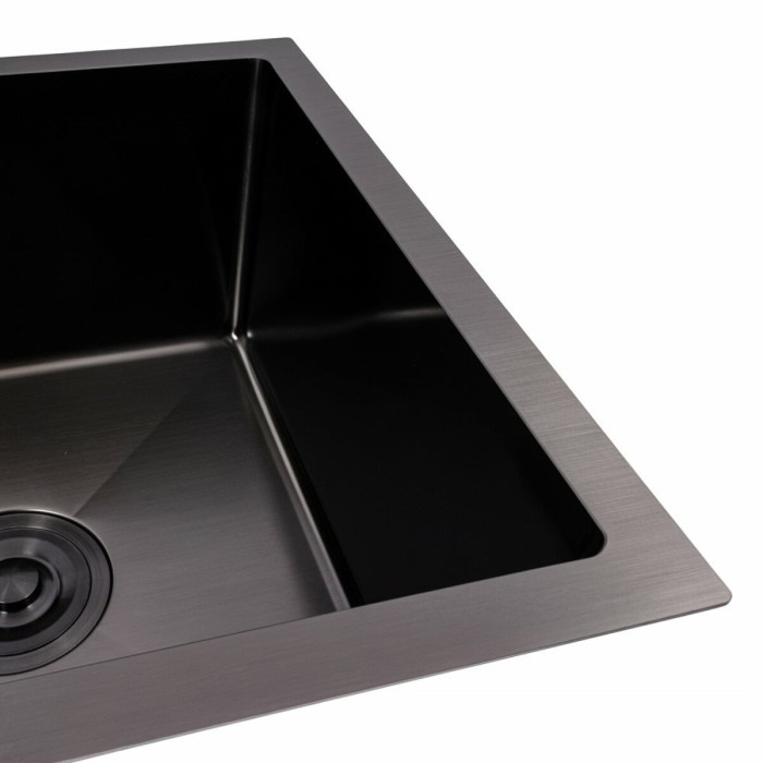 Valeso Handmade 44x44 (3.0/0.8) CM, PVD Black — 44 cm square metal sink for undermount installation with a set of accessories