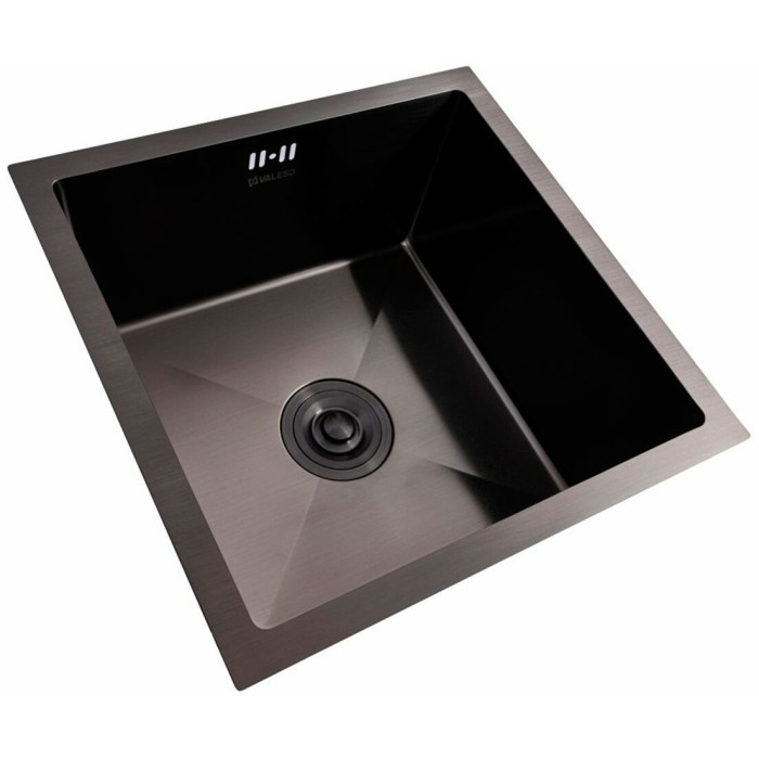 Valeso Handmade 44x44 (3.0/0.8) CM, PVD Black — 44 cm square metal sink for undermount installation with a set of accessories