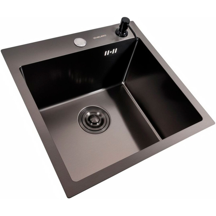 Valeso Handmade 45x45 (3,0/0,8) PVD Чорний|Мийка кухонна з круглим зливом із сталі 0,8 мм; верхній обідок зі сталі 3 мм