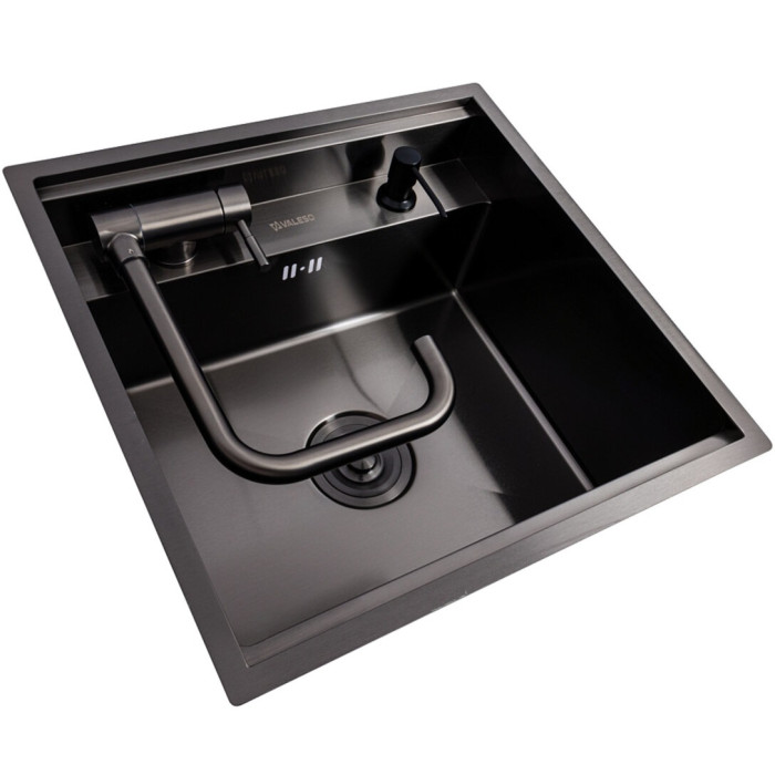 Valeso Handmade 50×50 (3.0/0.8) CM, PVD Black, Hidden — 50 cm black hidden kitchen sink with faucet and dispenser