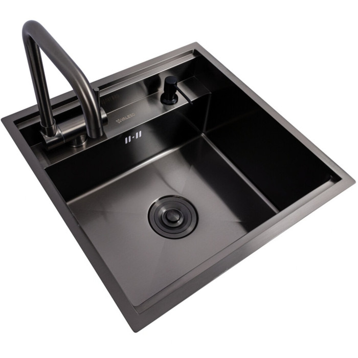 Valeso Handmade 50×50 (3.0/0.8) CM, PVD Black, Hidden — 50 cm black hidden kitchen sink with faucet and dispenser