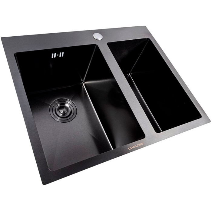 Valeso Handmade 60x50D (3.0/0.8) PVD Black, double bowl — 60 cm black stainless steel sink