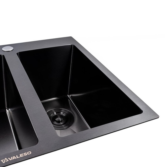 Valeso Handmade 60x50D (3.0/0.8) PVD Black, double bowl — 60 cm black stainless steel sink
