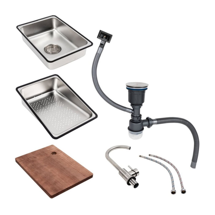 Valeso Handmade 64x50B (3.0/0.8) – metal kitchen sink 64 cm with faucet