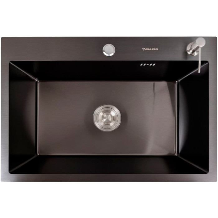 Valeso Handmade 65x45 (3,0/1,5) PVD Black - rectangular kitchen inset sink 65 cm