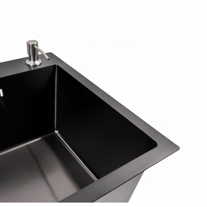 Valeso Handmade 65x45 (3,0/1,5) PVD Black - rectangular kitchen inset sink 65 cm