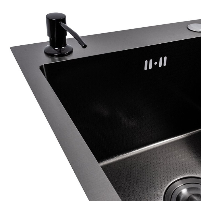 Valeso Handmade 65x50 L (3,0/0,8) СМ, PVD Чорний декор – кухонна мийка чорна сталева