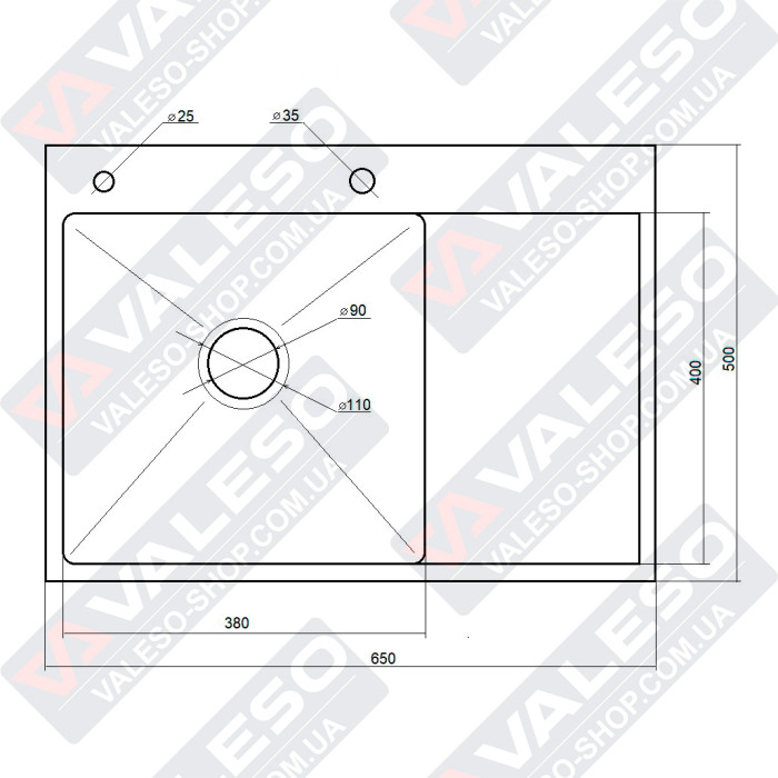 Valeso Handmade 65x50 L (3,0/0,8) СМ, PVD Чорний декор – кухонна мийка чорна сталева