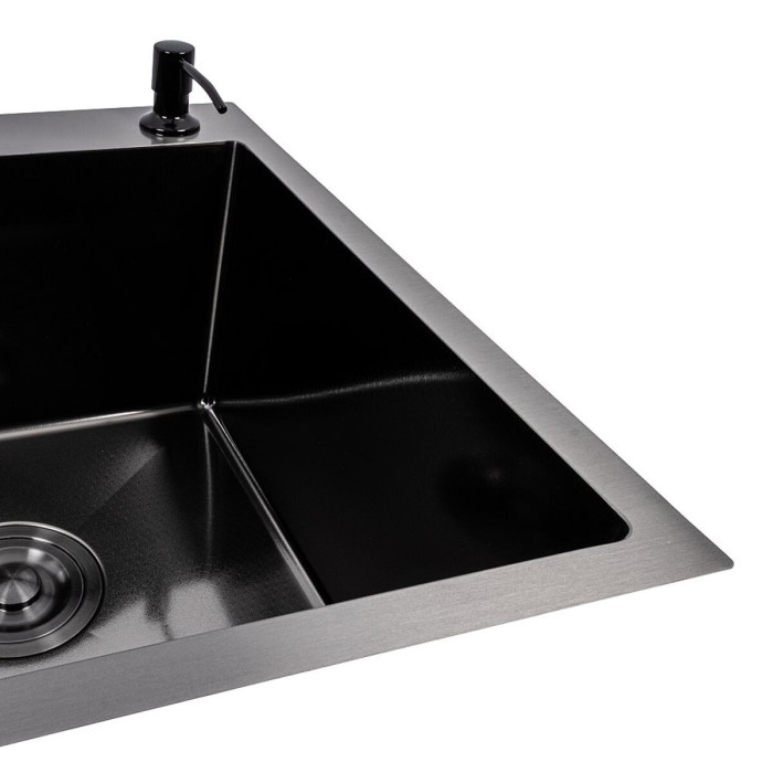 Valeso Handmade 65x50 R (3.0/0.8) CM, PVD Black decor – sink 65 cm stainless steel for kitchen