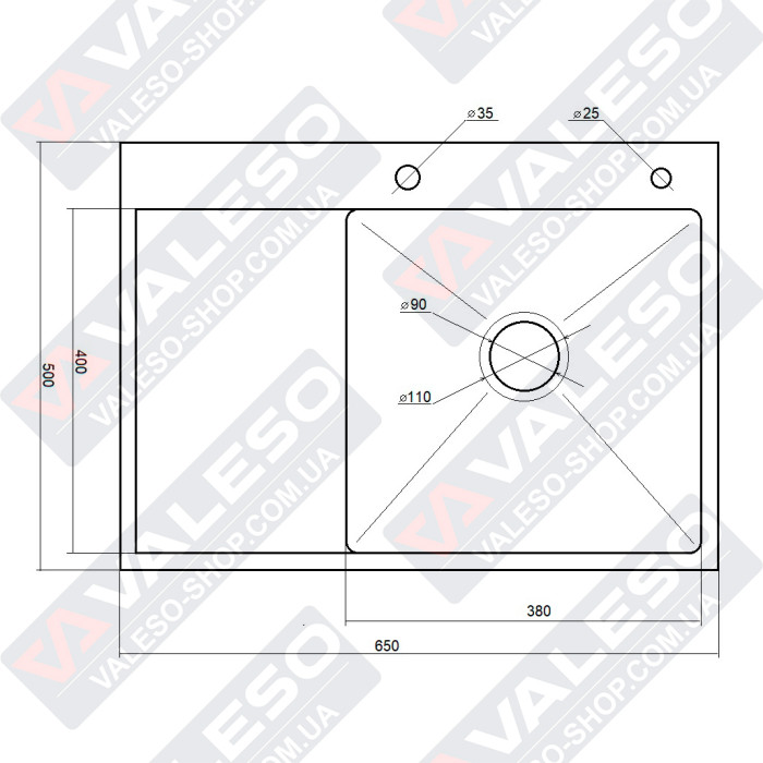 Valeso Handmade 65x50 R (3.0/0.8) CM, PVD Black decor – sink 65 cm stainless steel for kitchen