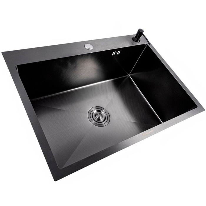 Valeso Handmade 70x50 (3.0/0.8) PVD Black Decor — textured stainless steel sink