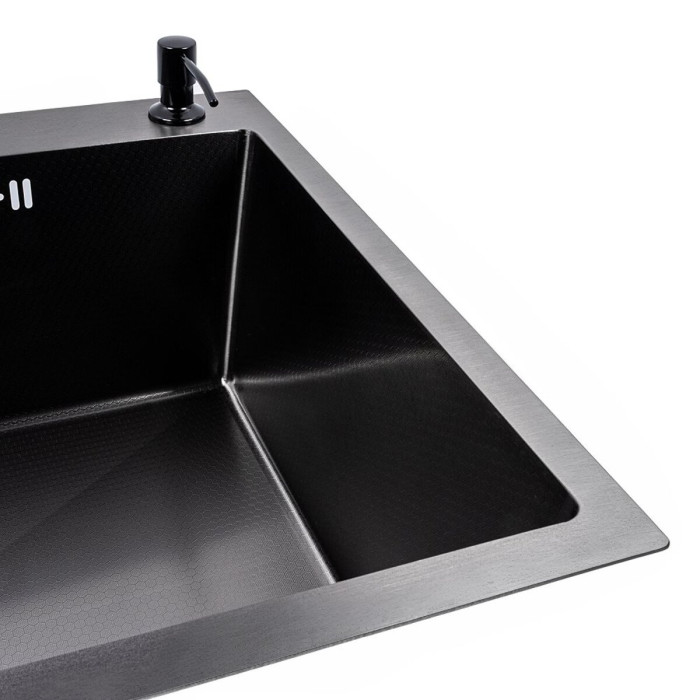 Valeso Handmade 70x50 (3.0/0.8) PVD Black Decor — textured stainless steel sink