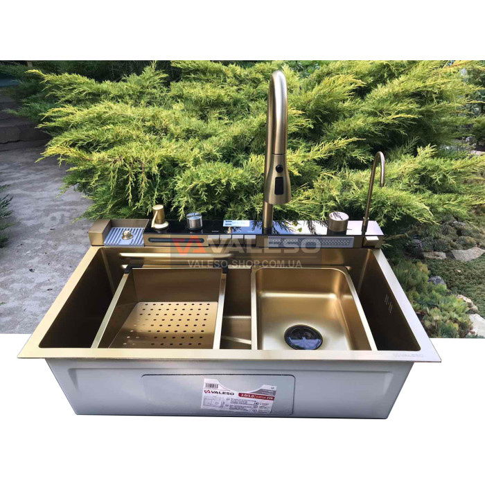 Valeso Handmade 75x45 PVD Gold Decor, Waterfall — kitchen station in gold color