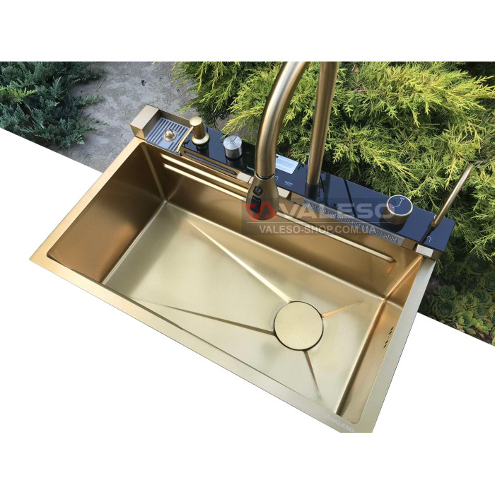 Valeso Handmade 75x45 PVD Gold Decor, Waterfall — kitchen station in gold color