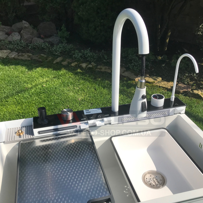 Valeso Handmade 75x45 White Decor, Waterfall – 75 cm inset kitchen sink with faucet