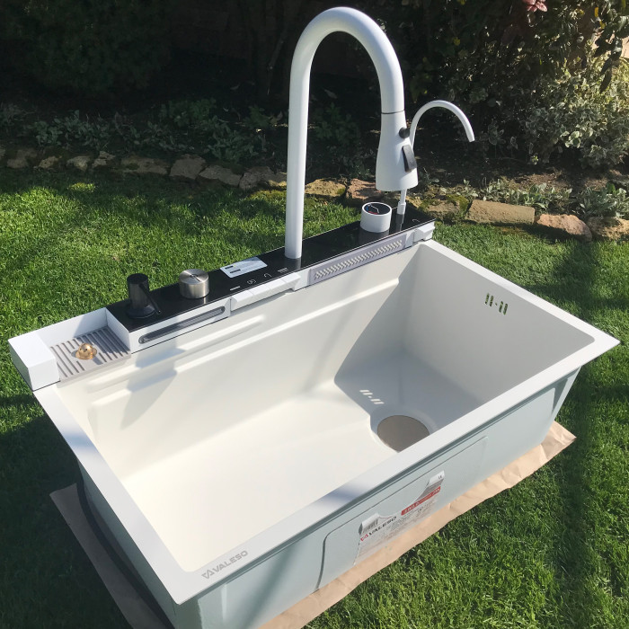 Valeso Handmade 75x45 White Decor, Waterfall – 75 cm inset kitchen sink with faucet