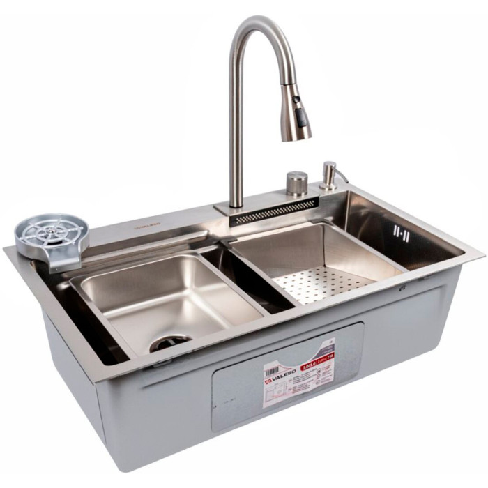 Valeso Handmade 75x45B декор, водоспад – мийка кухонна 75 см зі змішувачем та водоспадом