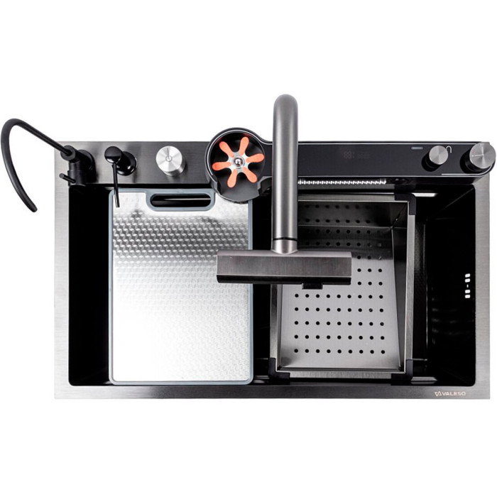 Valeso Handmade 75x45DF PVD Black Decor, waterfall + cascade spout; full set included