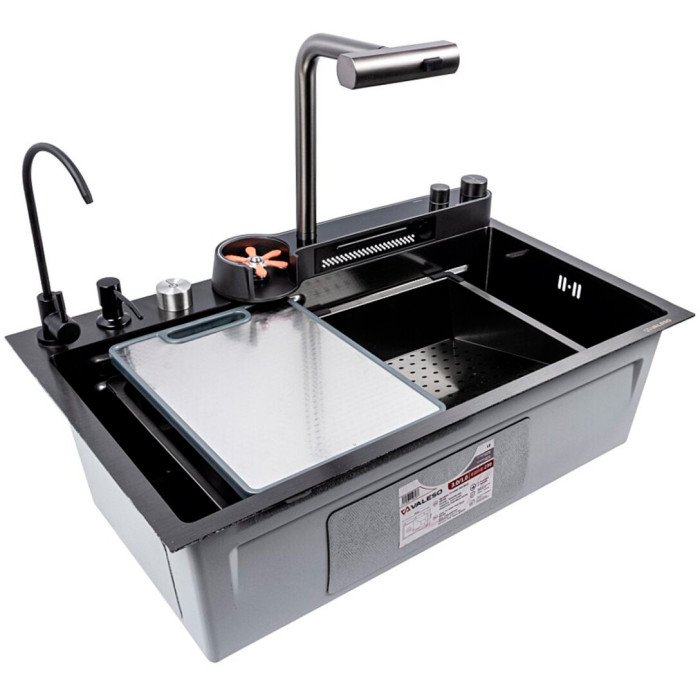 Valeso Handmade 75x45DF PVD Black Decor, waterfall + cascade spout; full set included