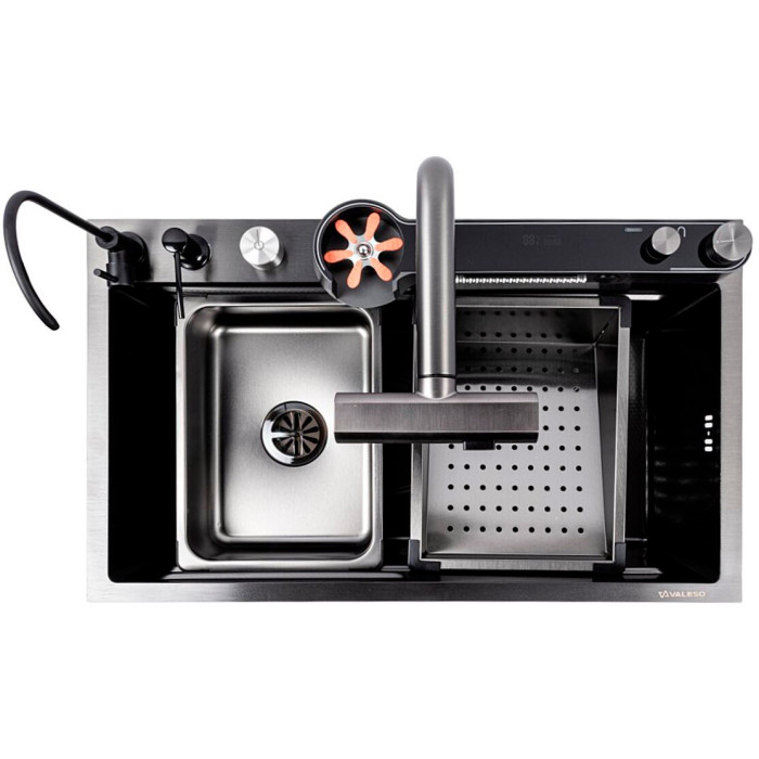 Valeso Handmade 75x45DF PVD Black Decor, waterfall + cascade spout; full set included