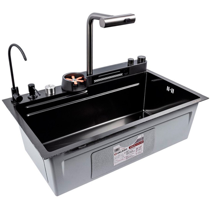 Valeso Handmade 75x45DF PVD Black Decor, waterfall + cascade spout; full set included