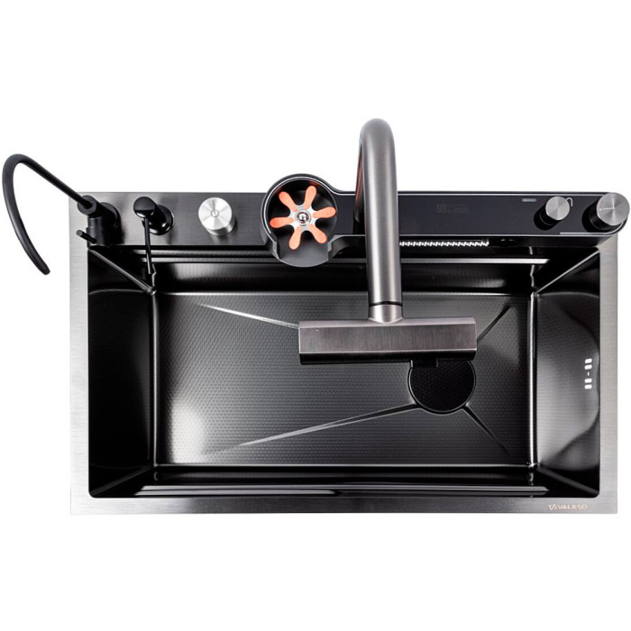 Valeso Handmade 75x45DF PVD Black Decor, waterfall + cascade spout; full set included