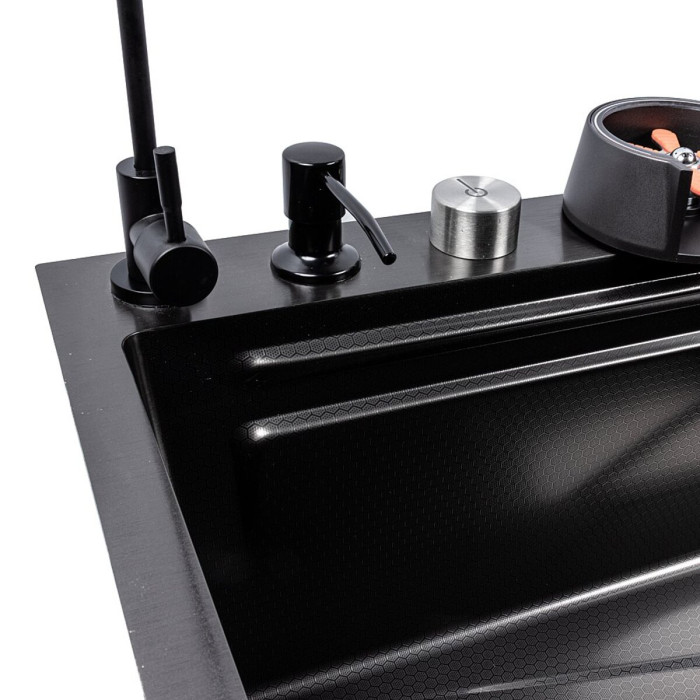 Valeso Handmade 75x45DF PVD Black Decor, waterfall + cascade spout; full set included