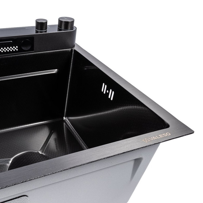 Valeso Handmade 75x45DF PVD Black Decor, waterfall + cascade spout; full set included