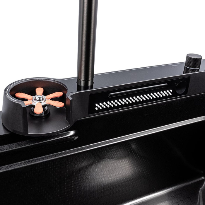 Valeso Handmade 75x45DF PVD Black Decor, waterfall + cascade spout; full set included