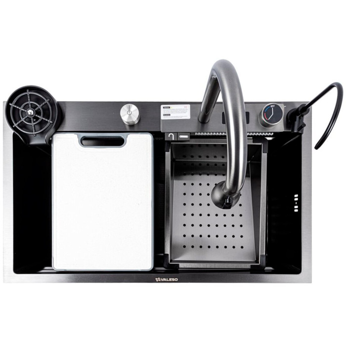 Valeso Handmade 75x45G PVD Black Decor Waterfall — all-in-one kitchen system