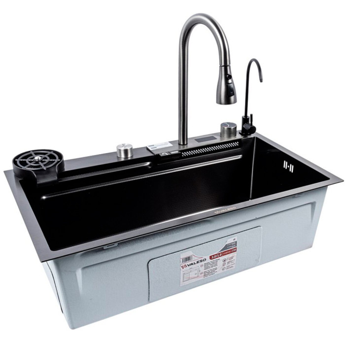 Valeso Handmade 75x45G PVD Black Decor Waterfall — all-in-one kitchen system