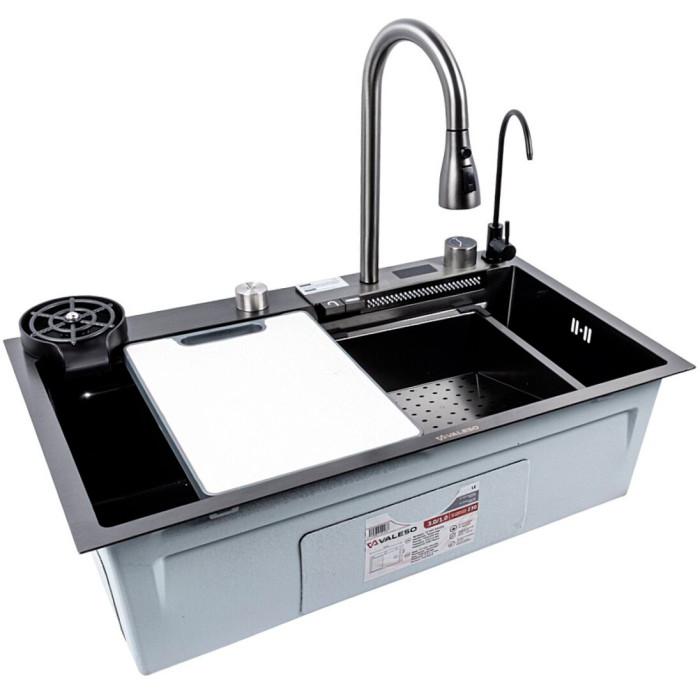 Valeso Handmade 75x45G PVD Black Decor Waterfall — all-in-one kitchen system