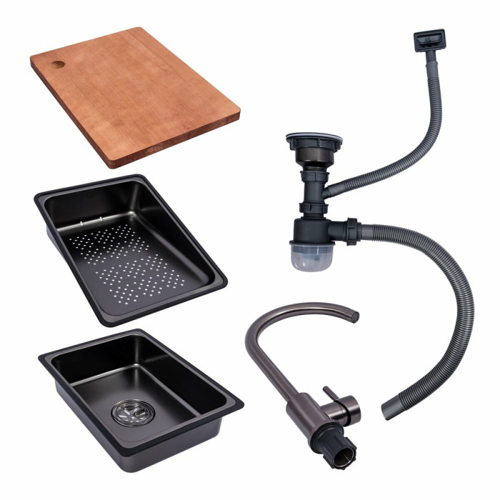 Valeso Handmade Work Station CM 75x46B PVD Black - 75/46 cm kitchen system with faucet
