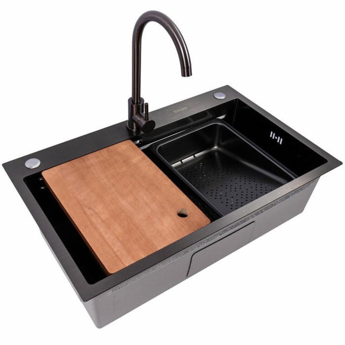 Valeso Handmade Work Station CM 75x46B PVD Black - 75/46 cm kitchen system with faucet