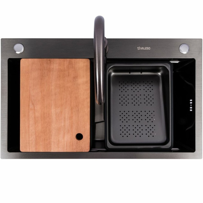 Valeso Handmade Work Station CM 75x46B PVD Black - 75/46 cm kitchen system with faucet
