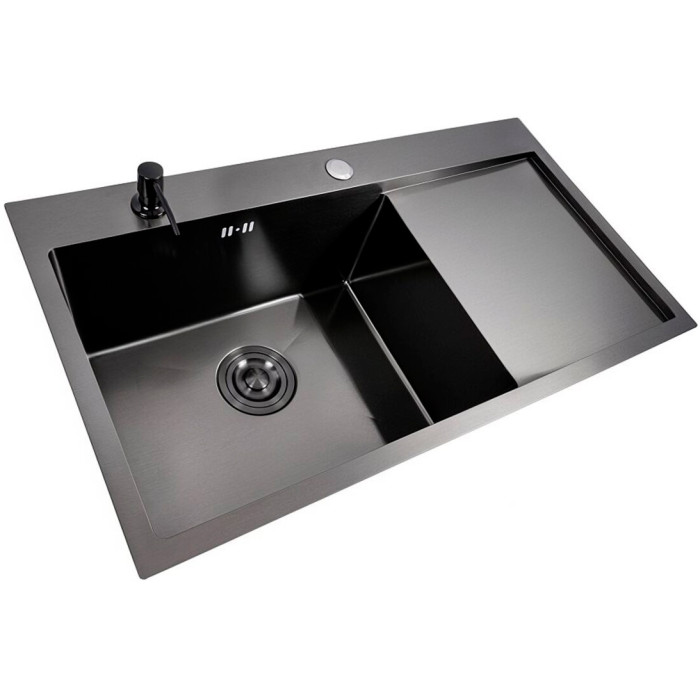 Valeso Handmade 78×43 L (3.0/0.8) CM, PVD Black — narrow 78 cm stainless steel kitchen sink
