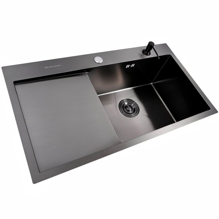Valeso Handmade 78x43 R (3.0/0.8) CM, PVD Black — narrow stainless steel kitchen sink