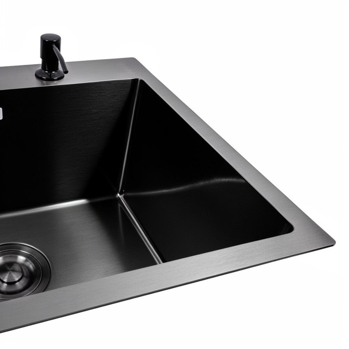 Valeso Handmade 78x43 R (3.0/0.8) CM, PVD Black — narrow stainless steel kitchen sink