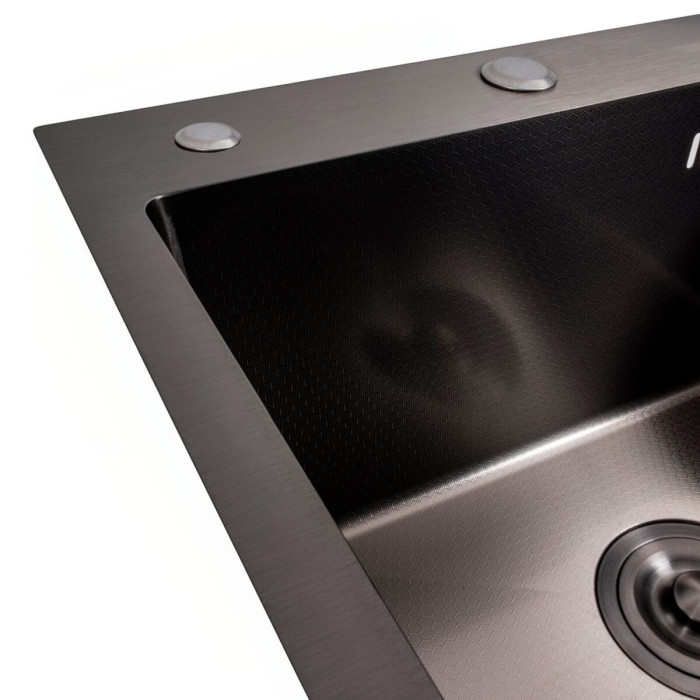 Valeso Handmade 78x50 L (3,0/0,8) CM, PVD Чорний декор - мийка кухонна 78 см ліва