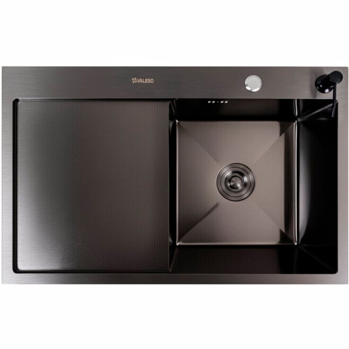 Valeso Handmade 78x50 R (3,0/0,8) CM, PVD Чорний декор - мийка нержавіюча 78 см з крилом